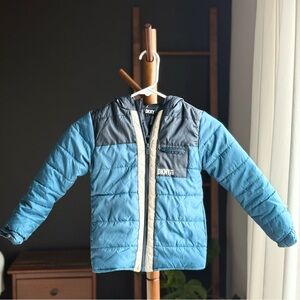 DKNY Kids Puffer Jacket Blue and Gray Hooded Winter Coat Size S